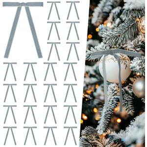 Artmag 24 Pcs Velvet Bows for Christmas Tree Rustic Bows Velvet Christmas Ornaments for Door Garland Wreath Gift Party Holiday Decoration (Width of 5/8",Grey) (Gray)