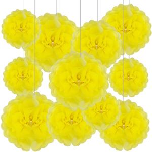 Tissue Paper Pom Poms, Light Yellow Tissue Paper Flowers, Hanging Flower Balls for Weddings Fiesta Parties Birthday Baby Showers Classroom Bridal Shower Decoration (20Piece Set-6/10/12/14Inch)