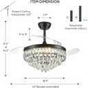 42'' Chandelier Ceiling Fan with Lights, Retractable Fan with Remote and APP, Crystal Fandelier Ceiling Fan, Dimmable LED, Reversible Motor, Quiet for Bedroom Living Room-Black