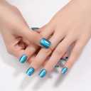 Stbisen Blue Press on Nails Square, Chrome Short Press on Nails, Fashion Gel Fake Nails, Reusable Acrylic Fake Nails, Glossy Stick on Nails, Thick Reusable Glue On Nails for Women, 24Pcs Pack Of 2