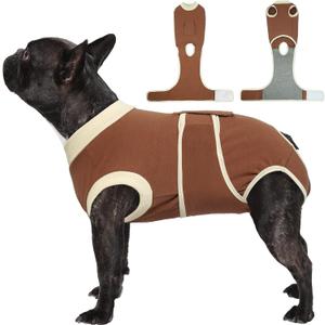 Kuoser Dog Recovery Suit, Soft & Breathable Fabric, Anti Licking, Cone Alternative, Brown, S (Back: 11.4" - 13.4"; Weight: 7 - 15LB)