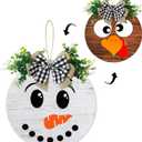 Thanksgiving/Winter Hanging Door Sign, Turkey/Snowman Reversible Door Wreath Hanging Decorations for Front Door Farmhouse Thanksgiving/Winter/Christmas Decorations Indoor Outdoor