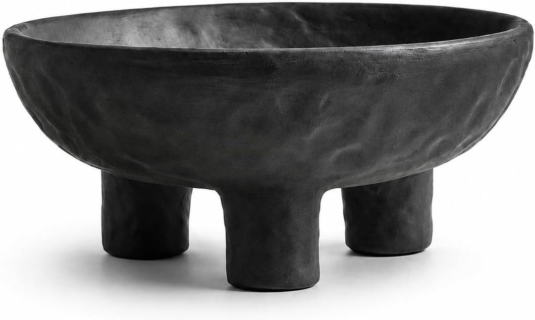 Black Concrete Decorative Bowl, 12 Inch Large Footed Bowl for Home Decor, Heavyweight Pedestal Bowl, Matte Black Centerpiece Bowl for Coffee Table, Shelf, Console, Entryway, Outdoor Styling, 12 inches in diameter x 5.2 inches in height