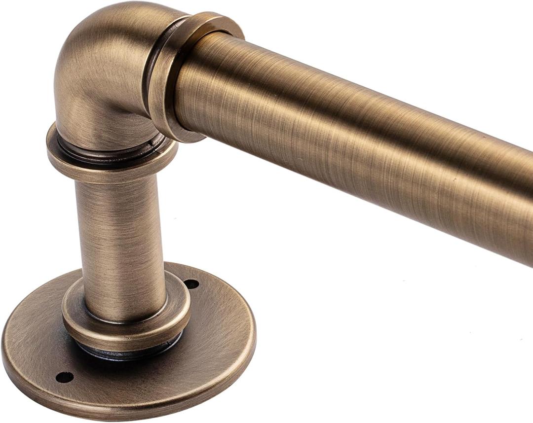 Brass Industrial Pipe Curtain Rod 18 to 88 Inch,1 Inch Diameter Adjustable Wrap Around Curtain Rod,Metal Window Treatment Rods,Ideal as Your Kitchen,Bedroom,Outdoor Patio Etc