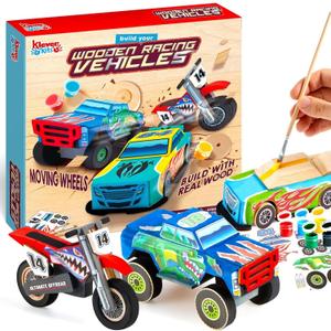 JOYIN Kids Craft Kit Build & Paint Your Own Wooden Race Car Art & Craft Kit DIY Toy Make Your Own Car Truck Toy Construct and Paint Kit, Presents for Kids