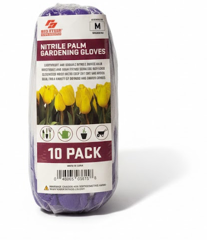 RED STEER GLOVE COMPANY, NITRILE PALM GARDENING GLOVES,PACK OF 10, (White/Purple, M)