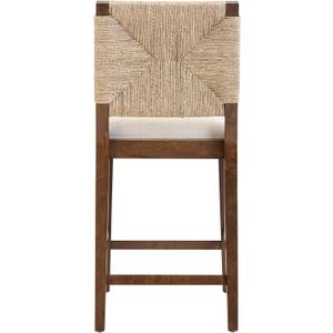Nathan James Beacon Bohemian Boucle Bar Stool, Upholstered Bar Stool or Island Chairs for Kitchen, Seagrass Counter Height Stool with Back and Solid Wood Legs, Cream Boucle/Dark Brown, Set of 2