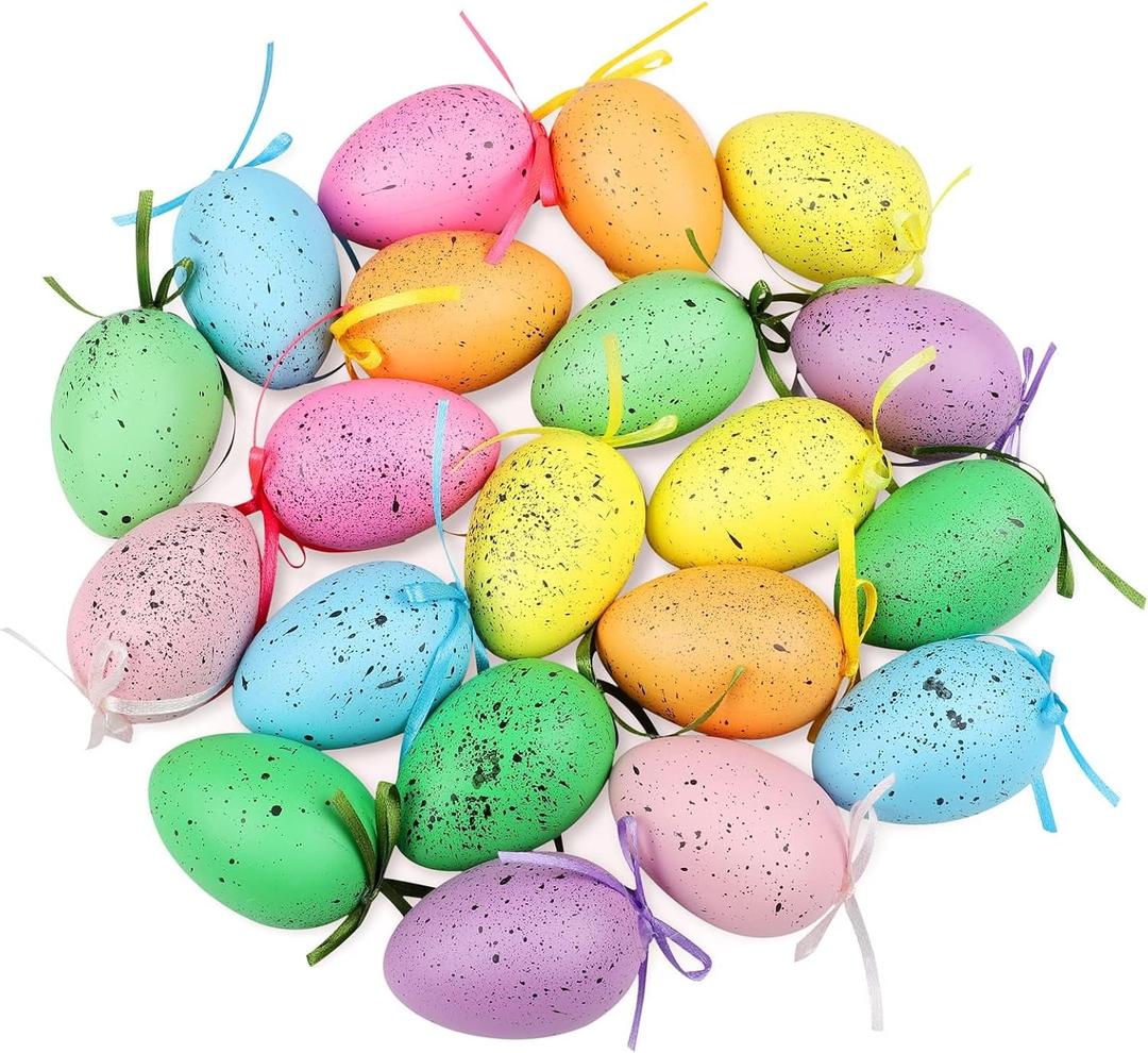 Elcoho 20 Pieces Multicolored Spotted Easter Egg Hanging Ornaments Easter Egg Hanging Decoration Ornaments Decor for Home Office Party Supplies Gifts