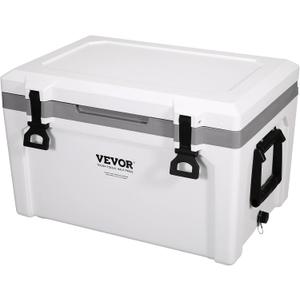 VEVOR Ultra-Light Hard Cooler, Ice Retention Cooler with Heavy Duty Handle, Ice Chest Lunch Box for Camping, Travel, Outdoor, Keeps Cool for up to 6 Days, 30% Lighter Than Rotomolded Coolers, 52 Qt Without Wheels