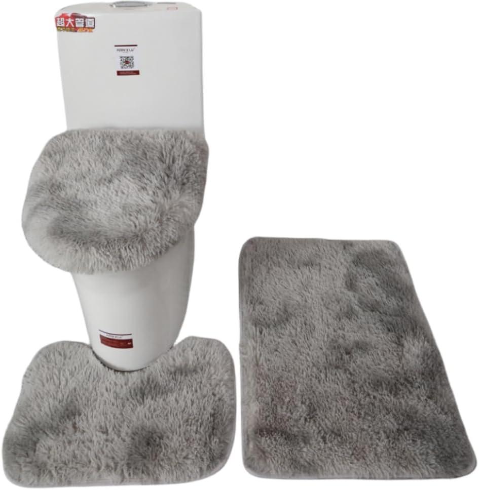 Thicken 3 Piece Bathroom Rug SetU-Shaped Contour Rug, Mat and Toilet Lid Cover,Water Absorbent Soft Microfiber Shaggy Bathroom Mat,for Tub, Shower, Bath Room,Machine Washable (Dark Gray)