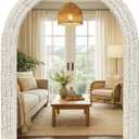 30" x 40" Arched Wall Mirror, Handwoven Natural Corn Husk Fiber with Light Whitewashed Finish, Warm Boho Coastal Style for Entryway, Bedroom, Living Room, Vertical Hanging