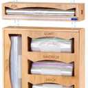 6 in 1 Storage Bag Organizer Kitchen Drawer, Bamboo Foil and Plastic Wrap Dispenser with Slider Cutter, Kitchen Bag Organizer for Quart, Gallon, Sandwich and Snack Bags