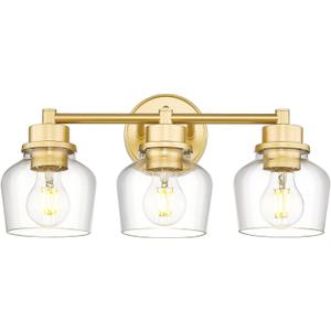 Emak Modern Gold Vanity Lights, Bathroom Lighting Fixtures Over Mirror with Clear Glass Shade, 3-Light Vanity Light for Bathroom, Mirror, Makeup Desk, VL122-GD-CG-3