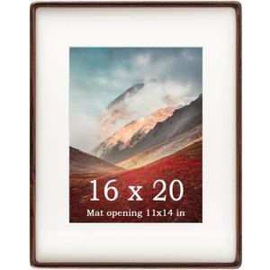 16x20 Frames Natural, Solid Walnut Wood 16 x 20 Picture Frame with Mat for 11 x 14 Image, Wall Gallery Mounting 20 x 16 Inch Large Poster Photo Frame