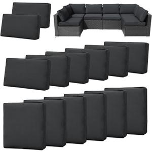 14Pieces Patio Cushion Covers Replacement Outdoor Couch Cushions Covers Splashproof Sofa Slipcovers Set with Zippers,Patio Furniture Protector Cover Only(Black Gray 23.6×23.6×3.35 inches)