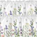 Spring Wildflower Green Leaves Valance for Windows,Window Treatment Curtains Rod Pocket Sheer Small Short Valance for Kitchen Bathroom Laundry Basement,2 Panels,42Wx12L inch,Watercolor Floral