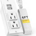 Recessed Outlet Desk Outlets with USB Ports Recessed Power Strip with 2-Socket 2-USB Charging Ports Desktop Power Grommet Charging Station with 6FT Extension Power Cord,Flat Plug (White)