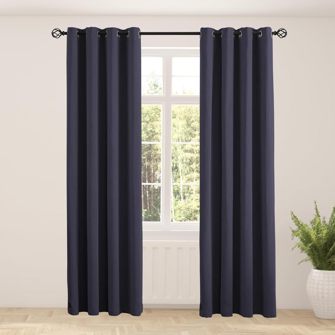 2 Panels Flame Retardant Curtains for Hotels Auditoriums Shopping Malls - Grommet Shading Sound Insulation Curtains(2 Panels, Navy, 52 X 108 in)
