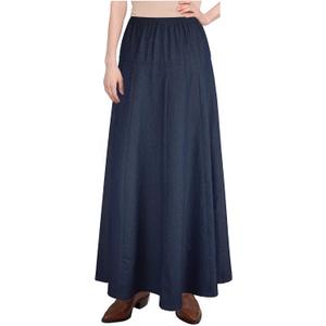 Womens Basic Ultra Soft Lightweight Denim Fit and Flare A-Line Ankle Length Maxi Skirt (L)