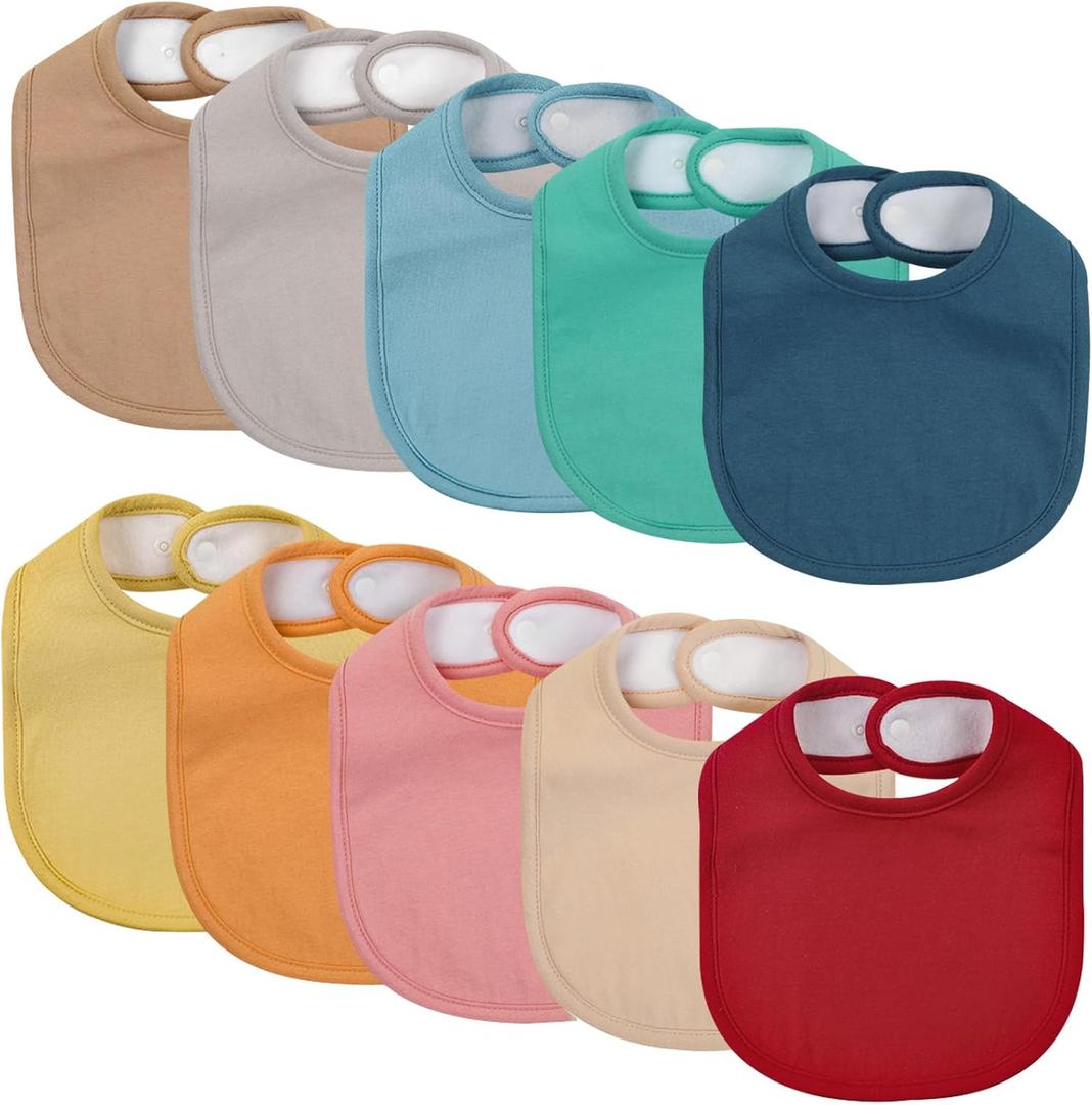 10 Pack Cotton Snap Bibs for Baby Boy Girl, Super Soft Drool Bibs for Teething and Feeding (Riotous Set)