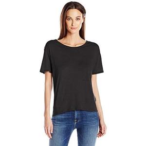 Enza Costa Womens Supima Cotton Tissue Jersey Boyfriend Tee (Large, Black)