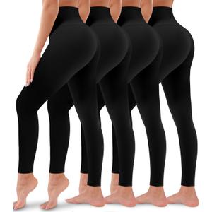 4 Pack Leggings for Women Butt Lift High Waisted Tummy Control No See-Through Yoga Pants Workout Running Leggings (Black, XL)