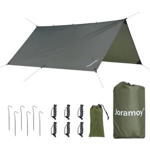 Joramoy 10ft x 10ft Waterproof Hammock Rain Fly,Portable Large Camping Tarp,Premium Lightweight Ripstop Nylon Cover with UV Protection Layer for Camping Hiking Outdoor (300D Od Green, 10ft x 10ft)