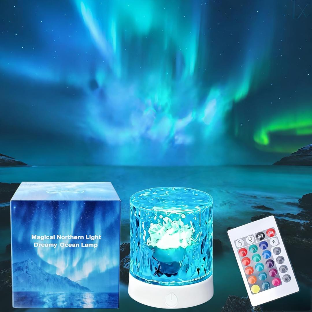 Cordless Northern Aurora Borealis Light Projector for Bedroom-Water Ripple Ocean Wave Projector Light-Shower Lamp-Teen Girl Gifts Trendy Stuff-Shower Mood Light-Bathroom Night Light-Ambient Lighting (1 Pack)