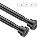 2pcs Tension Curtain Rod 33 to 56 No Drilling Spring Tension Rod Adjusting Black Curtain Rod No Drilling Non-Slip Expandable Spring Loaded Curtain Tension Rods for Window, Doorway, Closet, Wardrobe