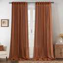 MIULEE Linen Curtains 96 Inch Length for Living Room 2 Panels, Terracotta Rod Pocket Back Tab Light Filtering Semi Sheer Boho Soft Linen Window Fall Drapes Farmhouse Burlap Decor Curtains for Bedroom
