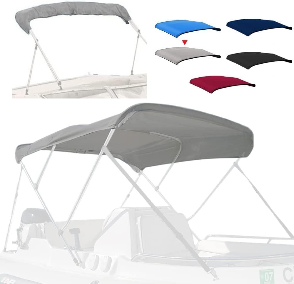3 Bow Bimini Top Replacement Cover, 600D Marine Grade Polyester Waterproof Sun Shade Boat Canopy, Easy Install Zipper Sleeves Boat Awning/Without Frame,Gray 6'L 79"-84" W
