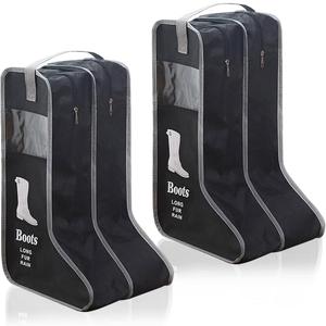 2 Pack Portable Boots Storage Bag, Black Shoe Bags for Storage and Travel Dust Proof Travel Shoe Bags for Packing (Large)