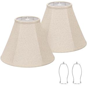 Bell Lamp Shades Set of 2, 6"Top x 13"Bottom x 10"High, Beige Shade Replacement for Table Lamps, Floor Lamps, Fabric Natural Linen Hand Crafted(Spider Fitter), Harp Holders Included, Assembly Required