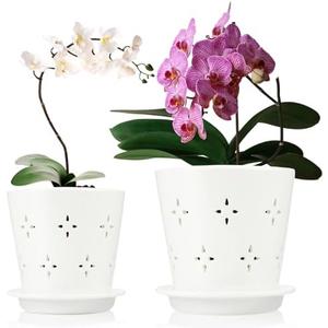 Suclain 1 Pcs 5 & 6 Inch Ceramic Orchid Pots with Holes Outdoor Indoor Orchid Planter Pot with Drainage Hole and Saucer Flower Pot Set for Repotting Promote Airflow Deter Over Watering (White) Suclain 1 Pcs 5 & 6 Inch Ceramic Orchid Pots with Holes Outdoor Indoor Orchid Planter Pot with Drainage Hole and Saucer Flower Pot Set for Repotting Promote Airflow Deter Over Watering (White)
