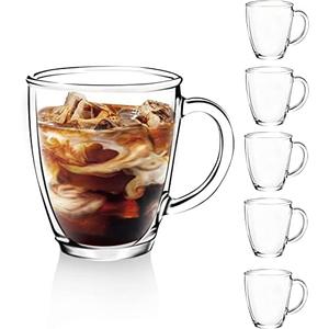 D.M DESIGN·MASTER [5 PACK,12 OZ - Premium Glass Coffee Mugs with Handle. Transparent Tea Glasses for Hot/Cold Beverages, Perfect Design for Americano, Cappuccino, Tea and Beverage.