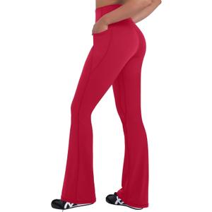 Sunzel Sunzfly Women's Mini Flare Leggings with Pockets High Waisted Tummy Control Yoga Pants Bootcut Workout Gym Casual (Red, M)