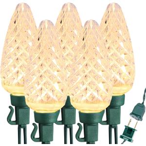 Brizled C9 Christmas Lights, 16ft 25 LED Faceted C9 Warm White Christmas Lights, Connectable Indoor Outdoor Xmas String Light, 120V UL Certified for Tree, Yard, Garden, Porch, Party & Holiday Decor