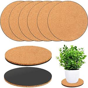 Venyat 6 Pieces Cork Plant Coasters, 4 Inch Cork Plant Mats, Cork Coaster for Planters, Plant Coasters for House Plants Indoors (Nude & Black)