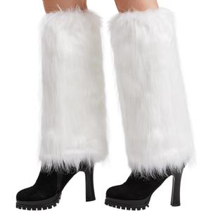 Nanxson Womens Fur Leg Warmer Winter Furry Long Boot Cuffs Cover TTW0034 (White)