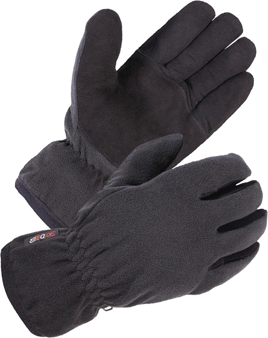 SKYDEER Women's Winter Warm Deerskin Suede Gloves With Polar Fleece and Thermal Insulated 3M Thinsulate Insulation (SD8663T) (Black, M)
