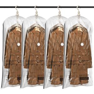 TAILI Hanging Vacuum Sealer Storage Space Saver Bags for Clothes, Suits, Coats or Jackets, 4 Pack Jumbo 53x27.6 Inches, Clear