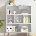 Vongrasig 7 Cube Bookshelf, 3 Tier Mid-Century Modern Bookcase with Legs, Wooden Bookshelf Storage Organizer Display Bookcase for Bedroom, Living Room, Office, White