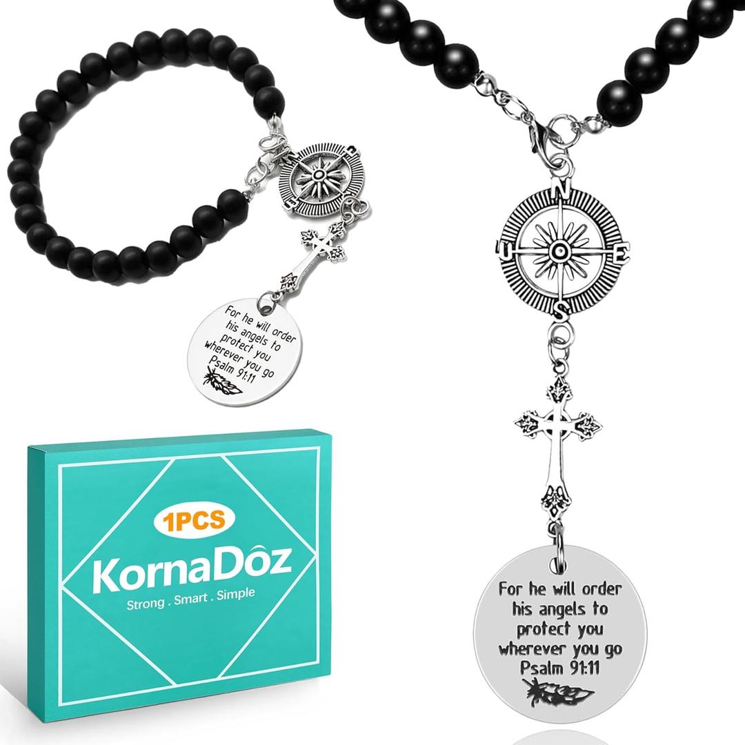 1 Pack Religious Car Mirror Cross  Steel Hanging Accessory for Drivers & Women Protective Charm