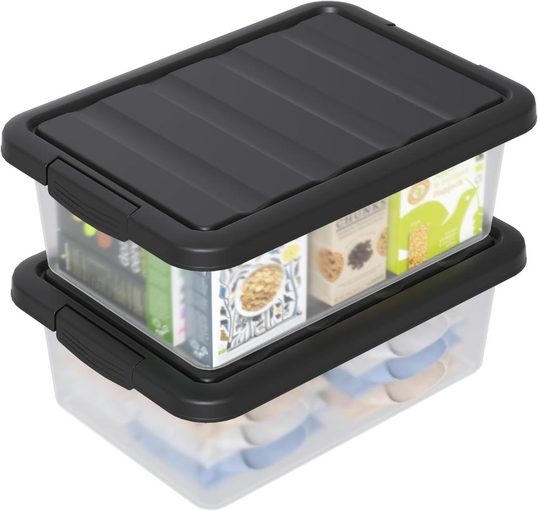 14 L Clear Storage Box with Black Lid, Plastic Stackable Container Organizer, Medium-14 Quart, 2 Packs