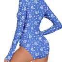 Century Star UPF 50+ Long Sleeve Swimsuits for Women Bathing Suit Rash Guard Surfing Modest One Piece High Neck Swimwear (Blue, XXL)
