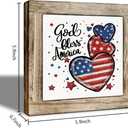 Patriotic Wooden Sign God Bless America Decor, Independence Day 4th of July Wooden Plaque for Home Desk Table Shelf Americana Decoration Gift, 5.9x5.9 Inch
