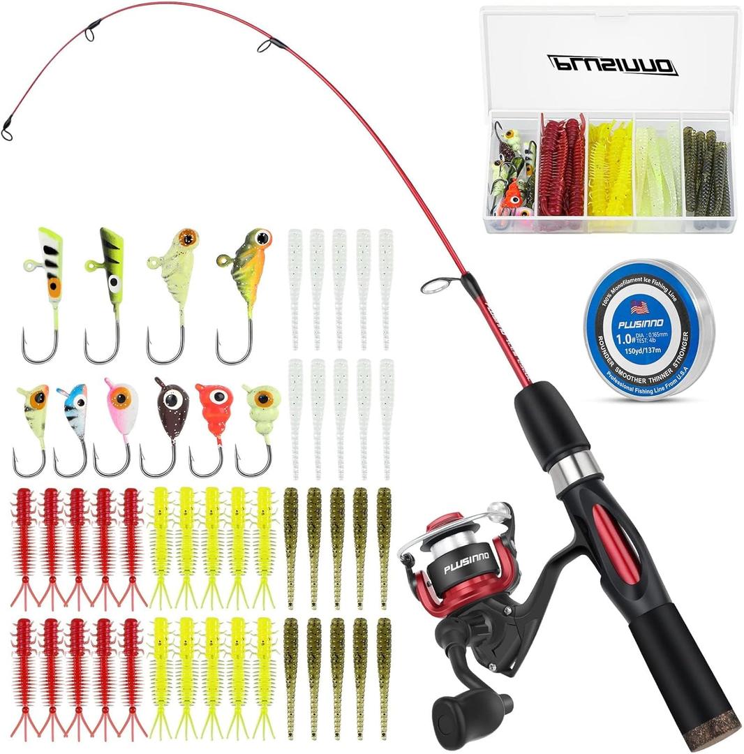 PLUSINNO Ultralight Ice Fishing Rod and Reel Combo,  28 Sensitive Ice Fishing Pole Ice Fishing Gear for Walleye Perch Panfish Bluegill (28'' Medium Power)