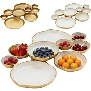 Cluster of 9 Round Serving Bowls, on an Elegant 22-Inch Gold Tray Perfect for Snacks Dips and Appetizers at Parties Weddings and Gatherings, A Decorative Multi-Bowl Platter for Entertaining, 15.75 x 11.81 x 2.36 inches
