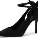 Women's Pointed Toe High Heels Ankle Strap Bow Tie Pumps Wedding Party Dress Shoes (8.5, Black)