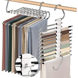 9 Layers Pants Hangers Space Saving, 2 Pack Multifunctional Pant Rack Stainless Steel Closet Organizer for Pants Jeans Leggings Trousers, Antiquewhite